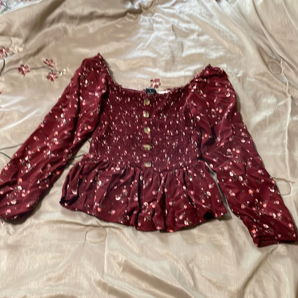 Maroon floral dress shirt. Size Juniors Small